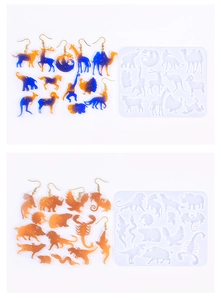 DIY silicone molds for animal earrings with gradient resin samples on white background