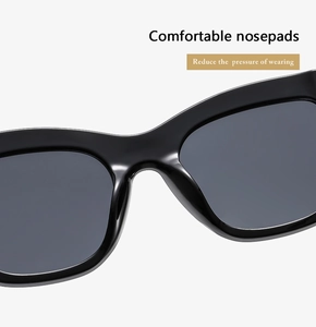 Close-up of comfortable nose pads on black square sunglasses reducing wearing pressure