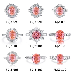 Collection of S925 sterling silver rings with pink oval gemstones and halo diamond accents