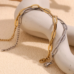 Bracelet Chaîne Trombone Acier Inoxydable Minimaliste Plaqué Or 14K Bijoux Pour Femmes Extension Réglable
