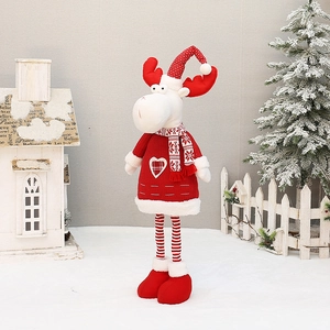 28.3in telescopic reindeer plush doll in red and white for Christmas holiday decor