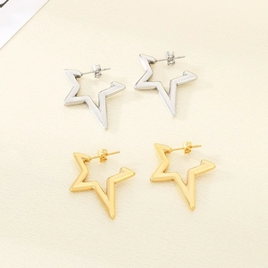 Orecchini a cerchio a stella in acciaio inossidabile oro e argento, design minimalista