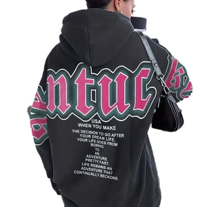 Oversized black hoodie with vintage pink letter print and inspiring quote on back