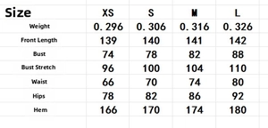 Detailed size chart for the sequin bodycon dress showing XS to L measurements in cm