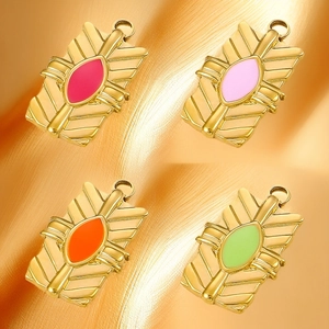 Colorful leaf pendant in gold-plated stainless steel for DIY jewelry making