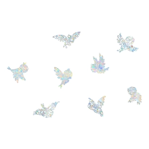 Set of 8 holographic laser bird window decals with prism reflective effect in flight poses