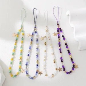 Handmade colorful beaded phone charms with star pendants in four stylish color variants