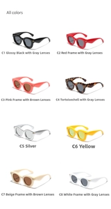Collection of cat-eye sunglasses featuring eight color variants with rivet details