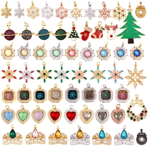 DIY Jewelry Charms Copper Alloy Plated Cubic Zirconia Rhinestone Christmas Snowflake Planet Crown Heart Jewelry Making