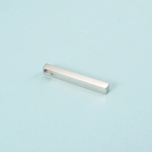 Polished silver stainless steel bar pendant with hole for custom DIY jewelry making