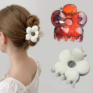 Flower Hair Claw Clip Large Floral Resin Hair Jaw Clamp Glossy Matte Ponytail Holder For Women Girls
