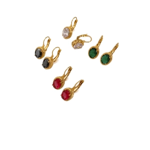 Vintage stainless steel oval zircon drop earrings in four colors with gold plating