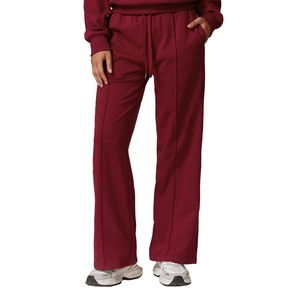 Women's high waist loose wide leg wine red joggers with drawstring and seam detail