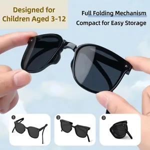 Foldable square sunglasses for kids aged 3-12 with portable design and UV protection