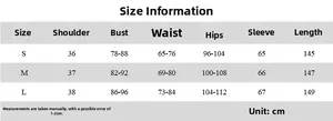Detailed size chart table for women's slim fit long sleeve summer dress with dimensions