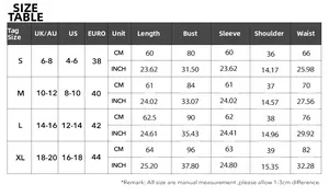 Tableau des tailles pour gilet à manches longues rayé avec mesures UK, US, EU en CM et IN