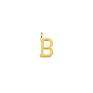 Detailed view of a golden stainless steel letter B pendant with a top ring for jewelry DIY