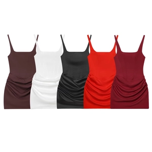 Sexy ruched bodycon mini dress with spaghetti straps in five vibrant colors for women