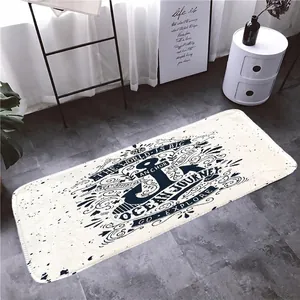 Minimalist nautical absorbent floor mat with blue anchor design and ocean typography