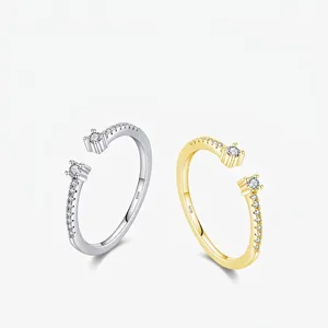 925 Sterling Silver Ring For Women Zircon Rhinestone Open Adjustable Band Minimalist Fashion Elegant Luxurious Trendy