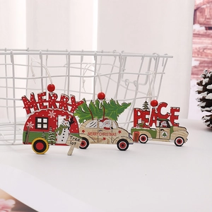 Christmas painted wooden vehicle pendants with snowman and tree for tree decoration