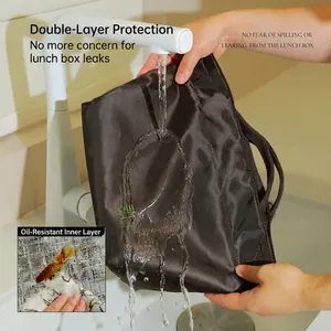 Borsa termica per il pranzo marrone scuro con tessuto impermeabile e fodera isolata