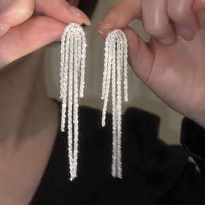 Long Tassel Dangle Earrings With Alloy Rhinestone And Silver Earring Post Elegant Sparkling Jewelry For Women