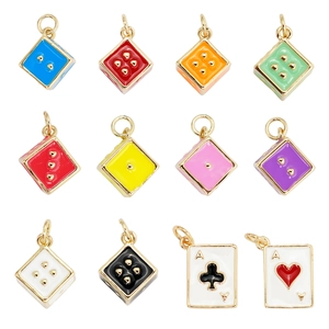 18K Gold Plated Copper Enamel Pendant Geometric Dice Poker Card Ace Charm For Women DIY Jewelry Making Accessory