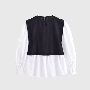 Haut à manches longues pour femmes avec design bicolore noir et blanc superposé