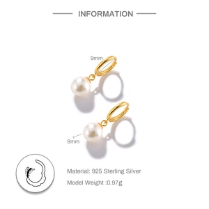 Detail specifications of 925 sterling silver pearl earrings with 8mm and 9mm measurements
