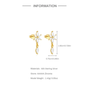 Detailed size specifications for S925 sterling silver flower petal stud earrings