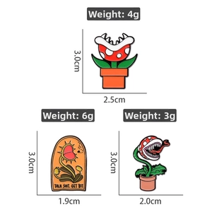 Cute cartoon piranha flower enamel pins set with creative metal flower badges for clothes