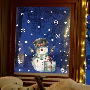 Christmas Snowman Window Clings Static Cling PVC Removable Wall Stickers Snowflakes Gift Box Holiday Home Decor DIY Glass Decals