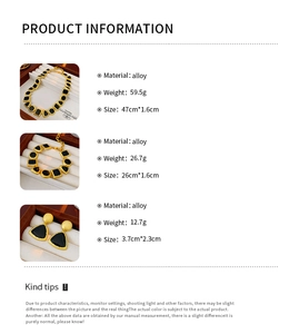 Detailed size chart for vintage black enamel jewelry set with hammered metal texture