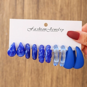 Vintage Alloy Resin Earrings Water Drop C-Shaped Hoop Earrings Colorful Marble Texture Geometric Fashion Jewelry For Women