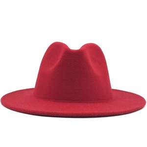 Elegant wide brim wool fedora hat for women in vibrant red color with flat brim design