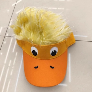 Funny duck-themed baseball cap with yellow plush hair and embroidered eyes in bright orange