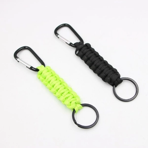 Paracord keychain set in black and neon green with sturdy metal carabiner clips