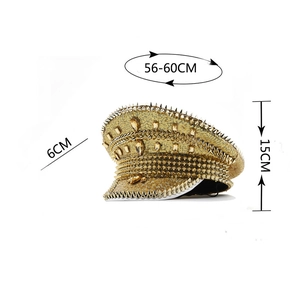 Detailed size chart of gold sequin flat top hat with dimensions 56-60cm head circumference