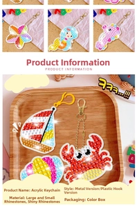 DIY acrylic diamond painting keychains in cartoon ocean themes with polished metal hooks