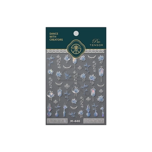Embossed lotus and bamboo nail art stickers with 3D laser metallic texture effects