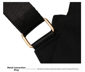 Detail of durable D-ring connector with reinforced triangular stitching on nylon backpack