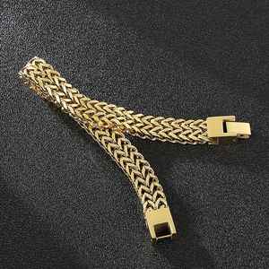Goldenes zweireihiges Gliederkettenarmband für Herren mit sicherem Faltverschluss
