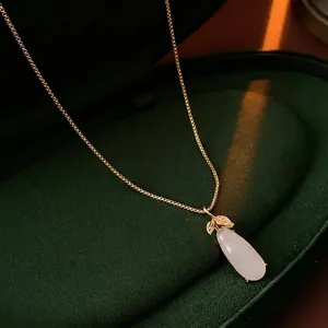Eggplant Teardrop Pendant Necklace Real Gold Plated Copper Chalcedony Zircon Clavicle Chain Retro Luxury Jewelry For Women