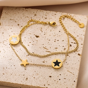 Double Layer Star Pendant Bracelet Stainless Steel Minimalist Shell Enamel Jewelry For Women Fashion Accessory