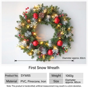 60cm Christmas wreath with LED lights, pine cones, red berries, and snow-tipped PVC needles