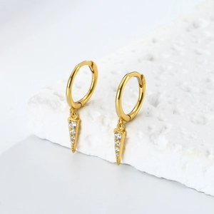 Minimalist S925 sterling silver gold hoop earrings with sparkling zircon triangle charms