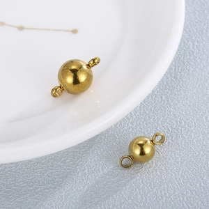 Gold round bead stainless steel connectors with dual loops for DIY jewelry necklaces