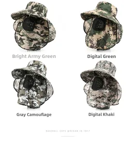Four camouflage sun hats with face covers and neck flaps for outdoor hiking and fishing
