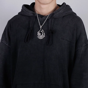 Men's retro stainless steel necklace featuring a bold silver coiled dragon animal pendant